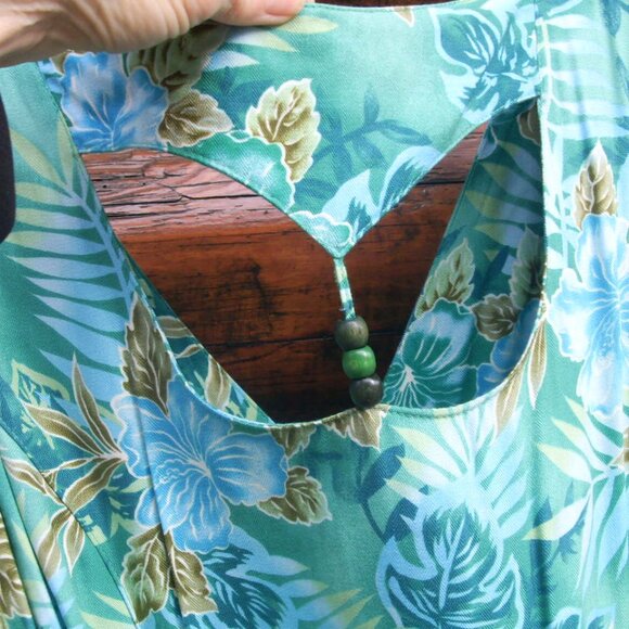 Like New Vintage Bahama Beach Floral Turquoise Sleeveless Maxi Dress SZ M - Picture 3 of 5